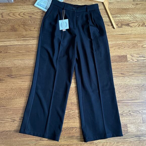 Decivi Black Pleated Wide Leg Elastic Waist Trousers - Picture 1 of 8